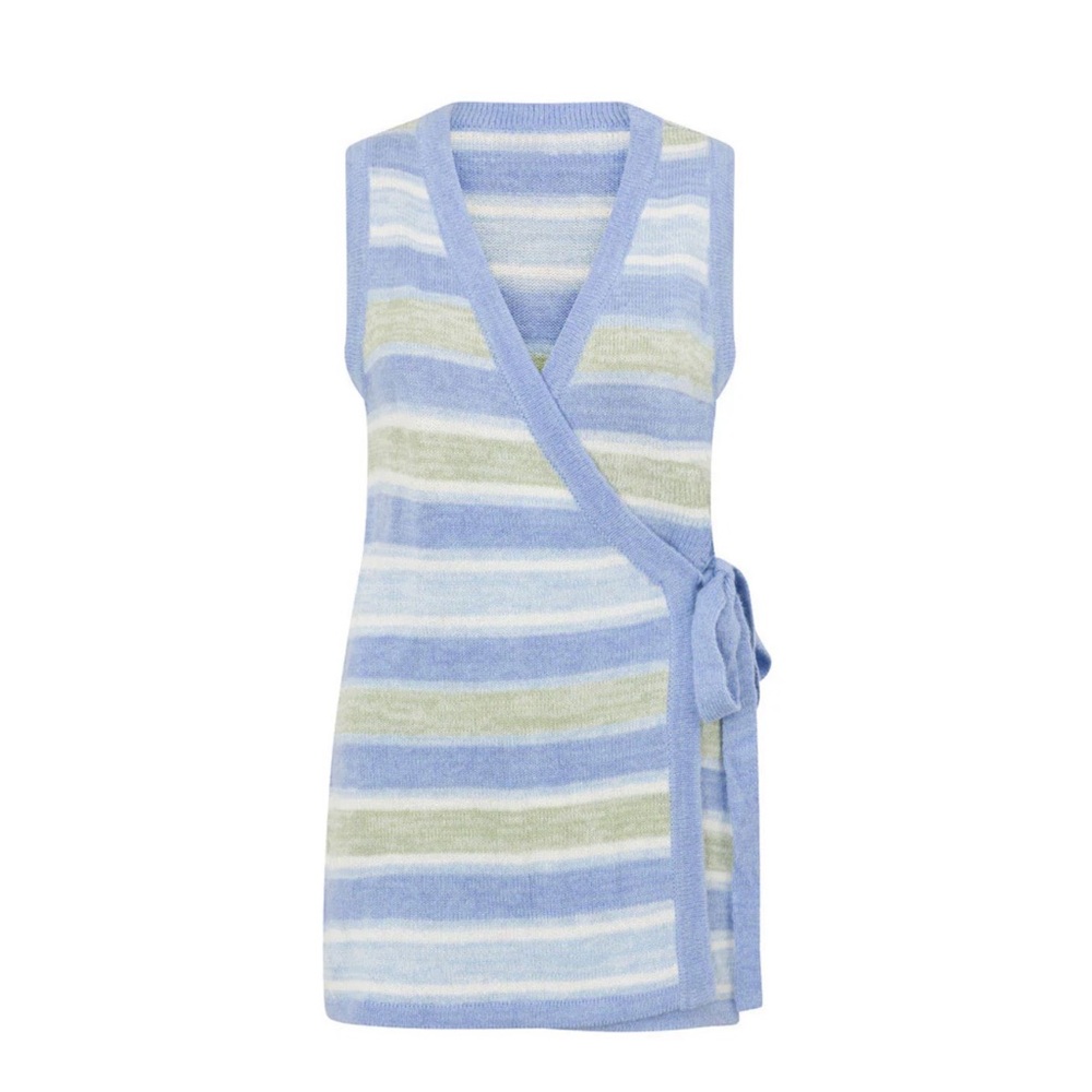 Sabo Skirt Striped Blue and Green Sleeveless Wrap Top